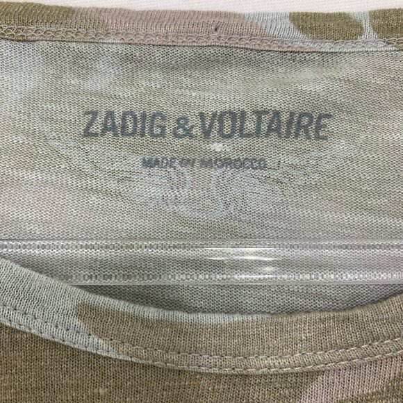 ZADIG & VOLTAIRE Small Green Willy Lin Camo Crewneck Long-Sleeve Linen Top - Picture 3 of 12